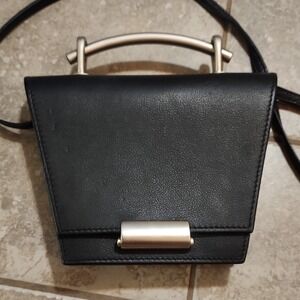 Olbrish Black Shoulder Bag with Metal Accent Top Handle Clasp for Women